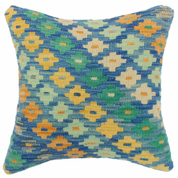 handmade Traditional Pillow Blue Beige Hand-Woven SQUARE 100% WOOL Hand woven turkish pillow2' x 2'